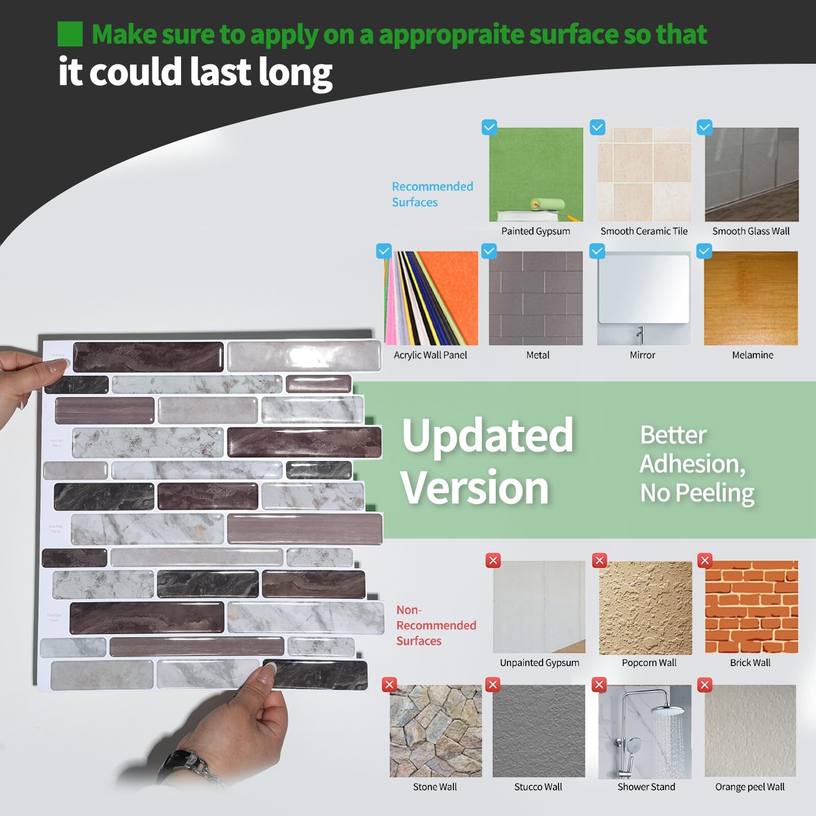 Selfadhesive Kitchen Backsplash Marble Look Decorative Tiles 10 Tiles multi