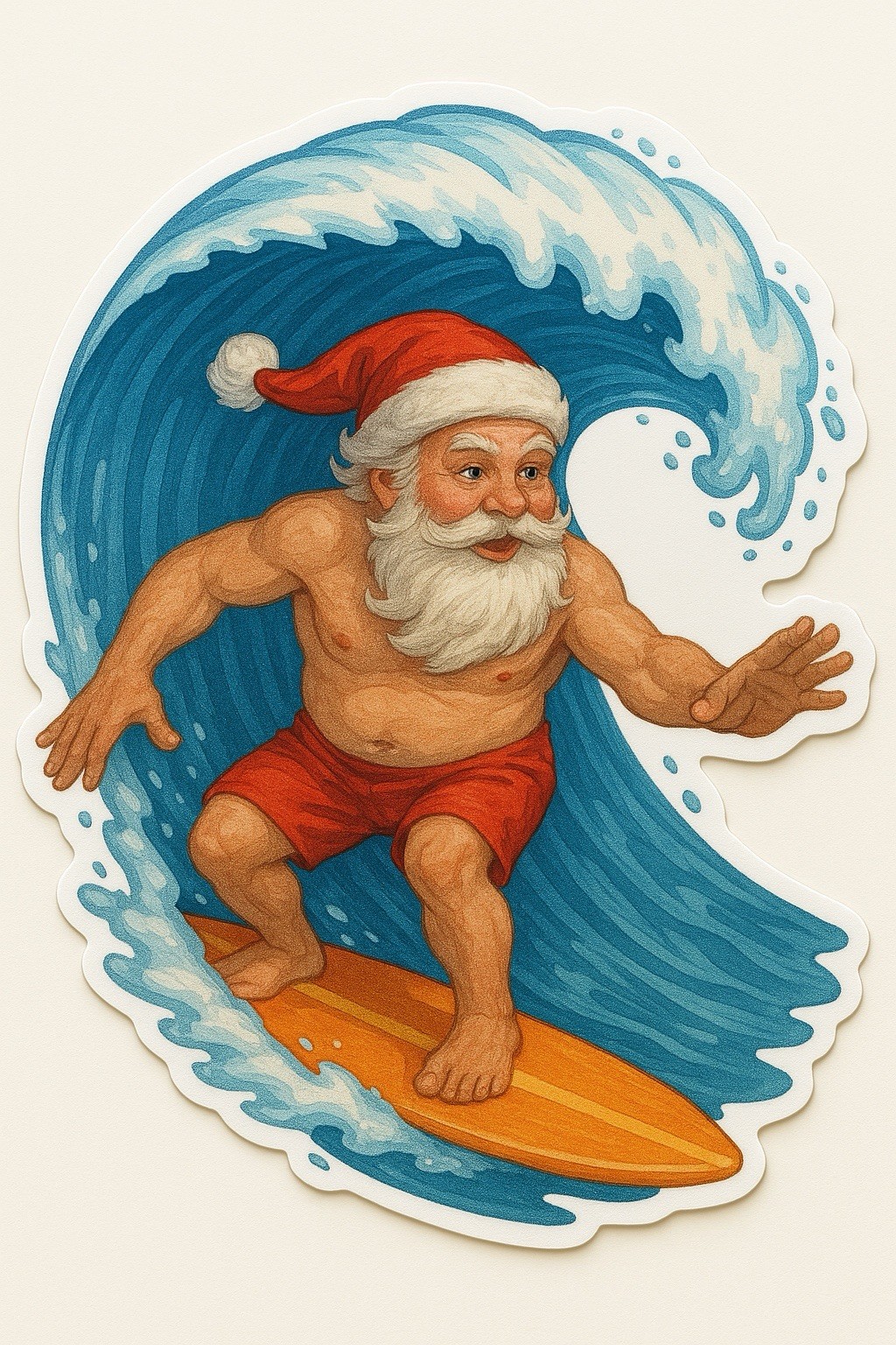 Santa Claus Surfing 3” Tall Sticker Funny Christmas Holiday Stocking Stuffer Fun