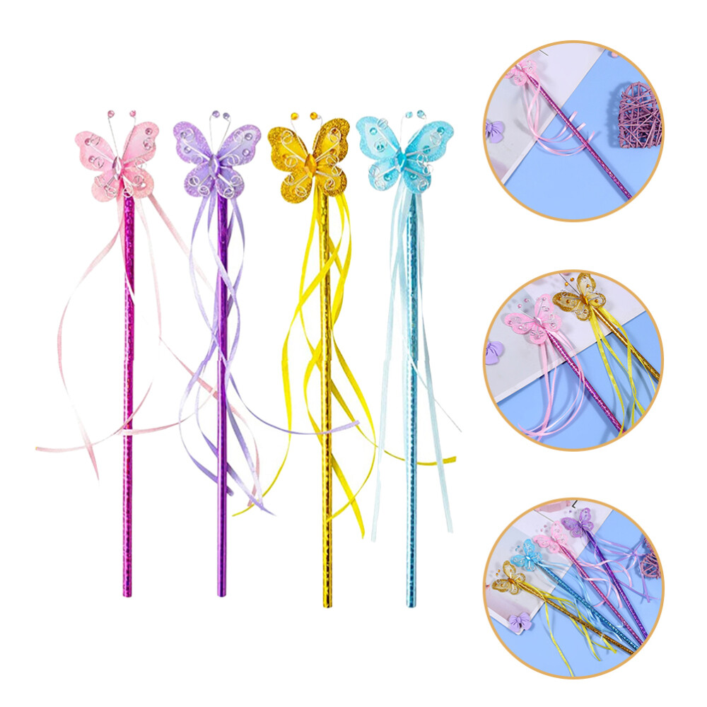4PCS Pink Butterflies Fairy Wands Glitter Wand for Kids Fairy Godmother Wand