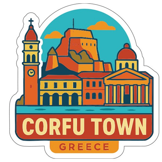 Corfu Town Greece Sticker Decal Vinyl Die-Cut City Skyline Landmark Design