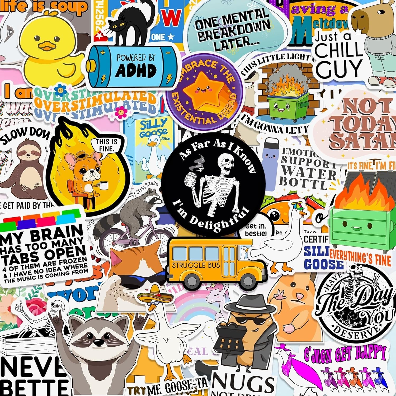 225PCS Funny Holographic Stickers Waterproof Vinyl Meme Decals Laptop Phone