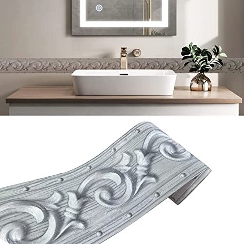 Silver Wood Grain Self Adhesive 3D Peel and Stick Waterproof Wall Border Sticker