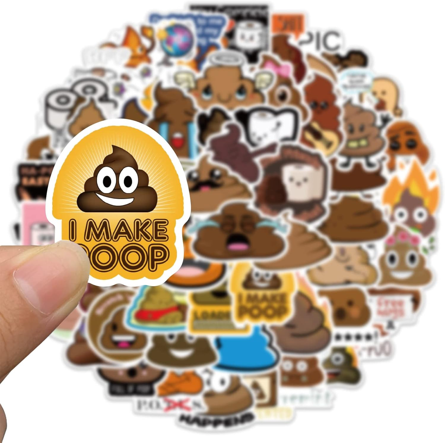 60Pcs Funny Poop Stickers, Cartoon Vinyl Waterproof Prank Decals for Laptop, Not