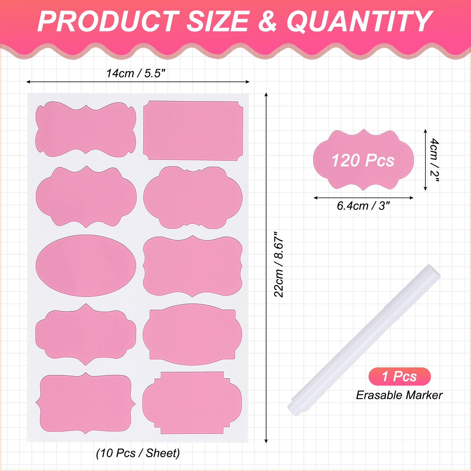 120 Pcs Chalkboard Labels for Jars, 2" x 3" Gift Stickers Labels, Pink