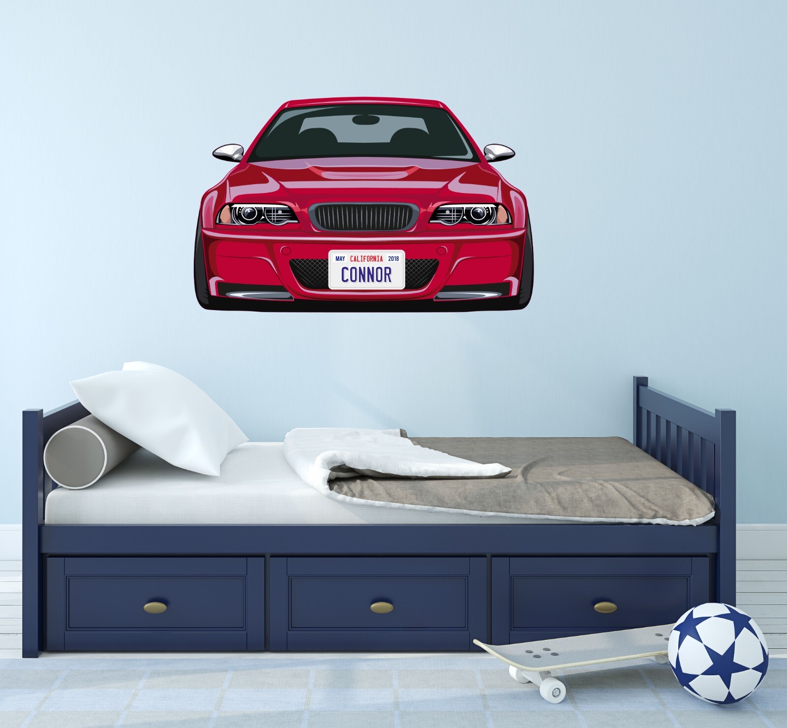 Personalized Car Wall Decal – Custom Name Car Wall Sticker, Kid Room Decor se207