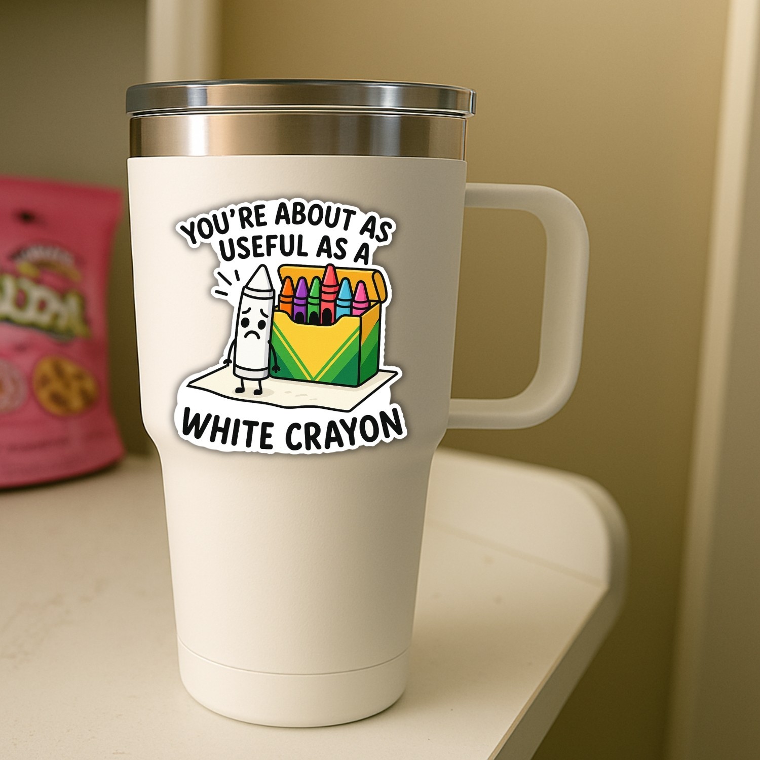 Sarcastic White Crayon Sticker 4-Pack: Waterproof Vinyl Decals