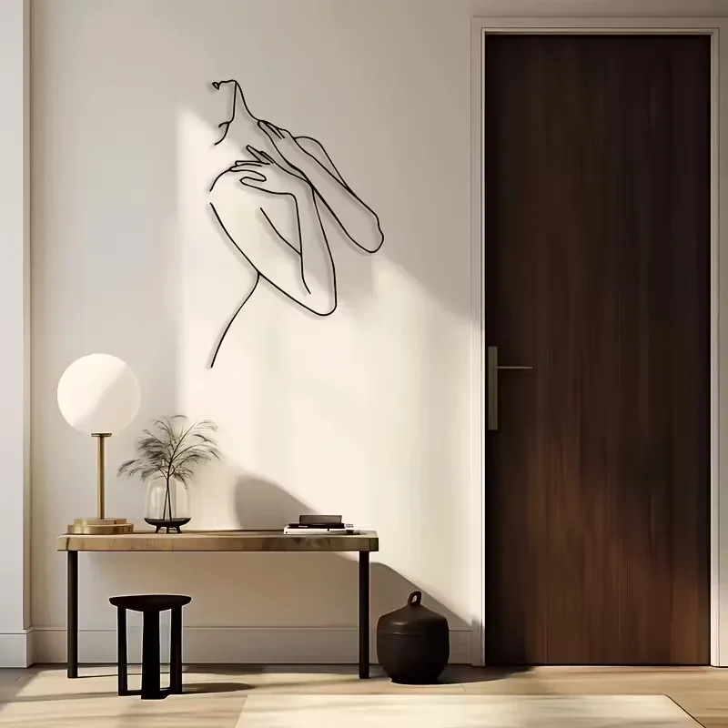 A Minimalist Female Silhouette Wall Sticker Black Artistic Line Carving Modern
