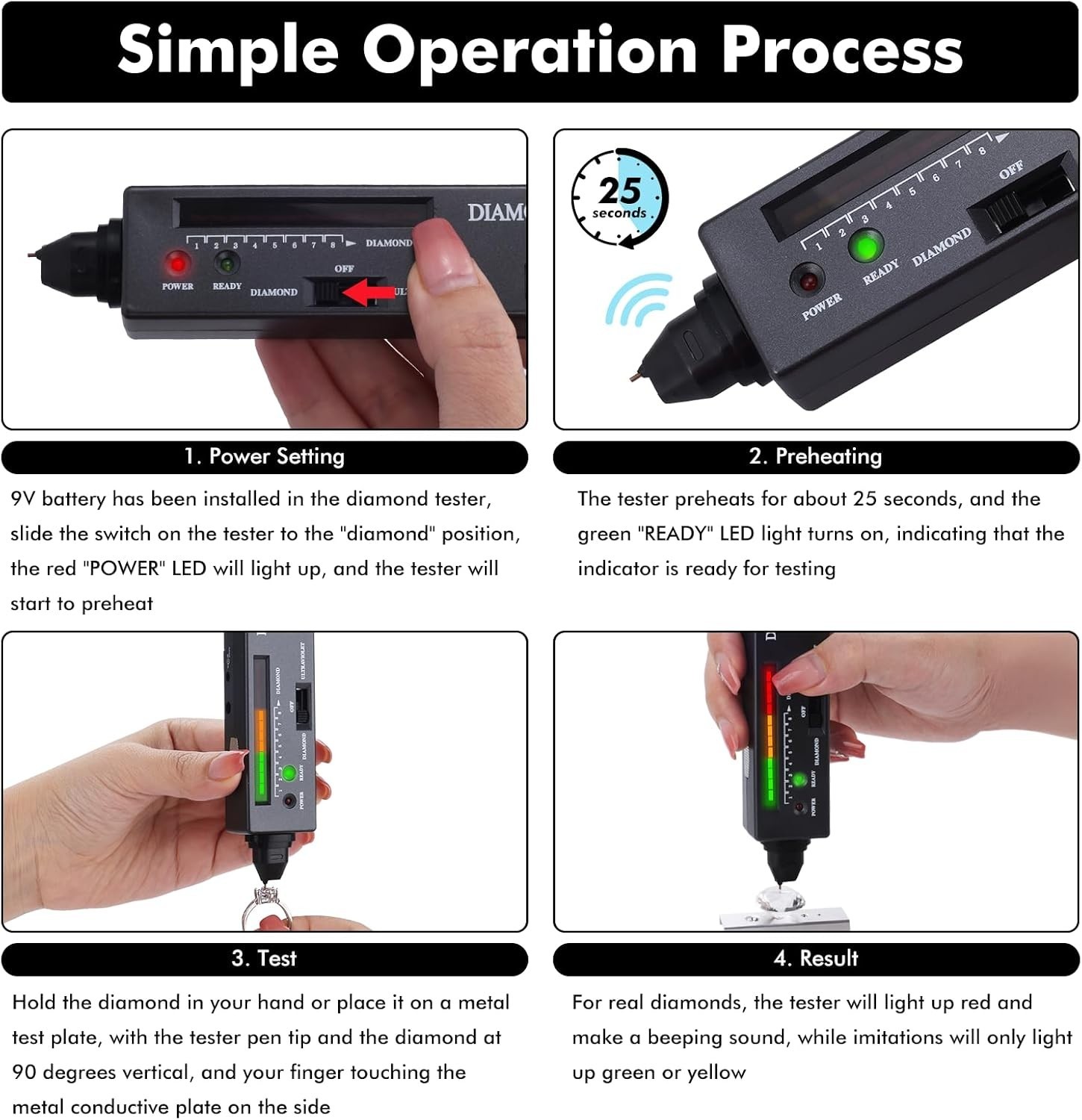 Diamond Tester Pen with 365nm UV Light & Thermal Sensor Fast 0.5s Detection