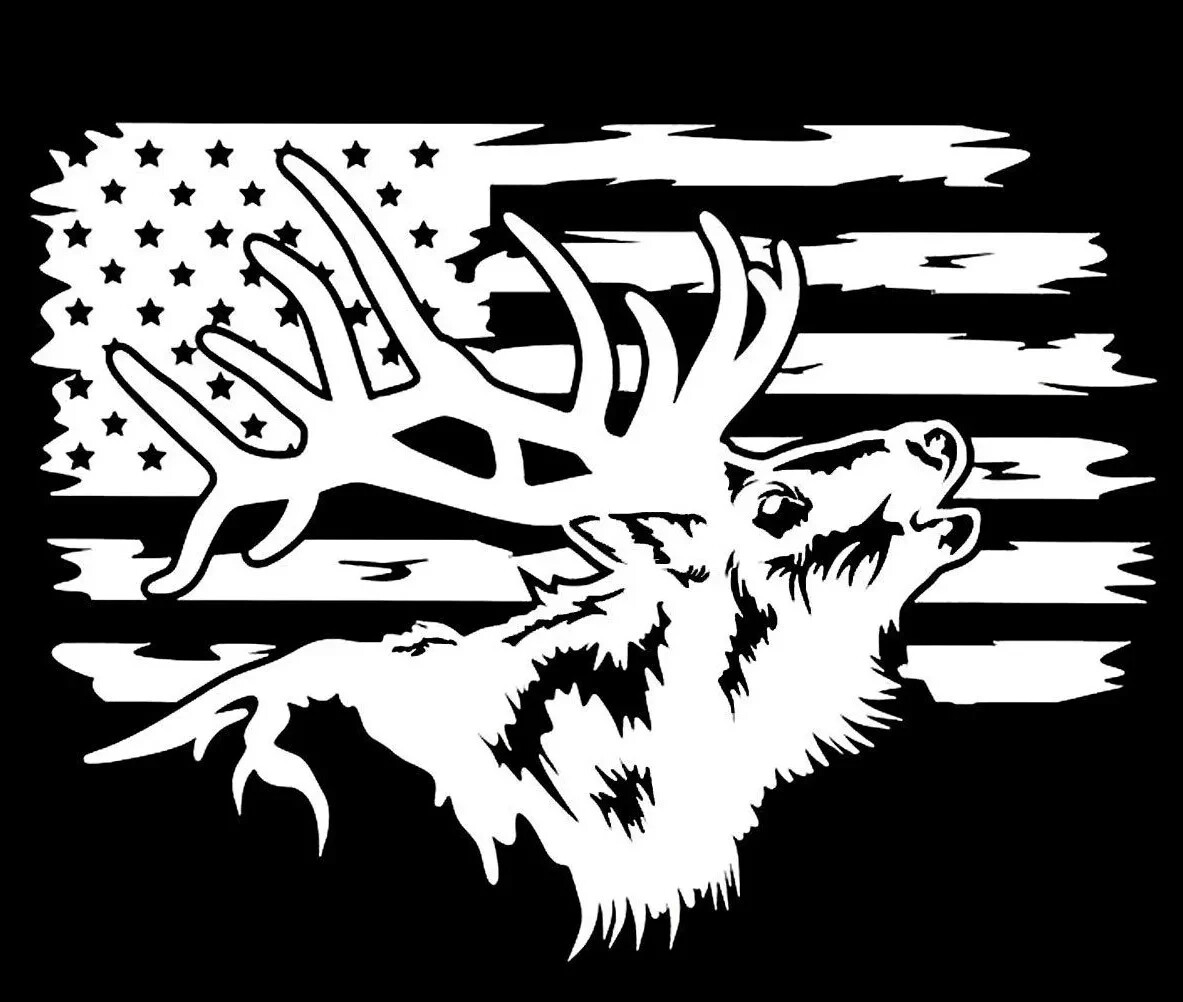 Elk American Flag 7" x 5" Vinyl Decal Car Truck Window Wall Mirror Door