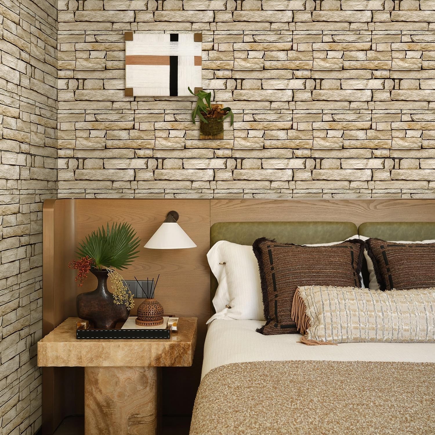 3D Faux Stone Wall Panels Peel and Stick, 10 Pcs 11.8" x 11.8", Stone-Look Te…