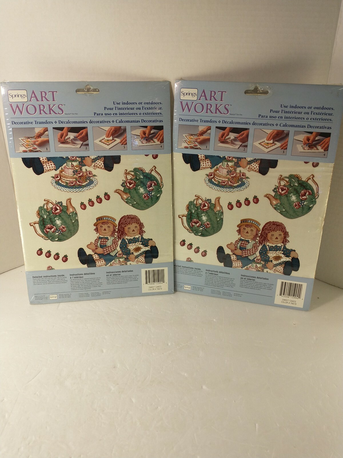 LOT OF 2 Springs Art Works Decorative Transfers Raggedy Ann & Andy Like & Teapot