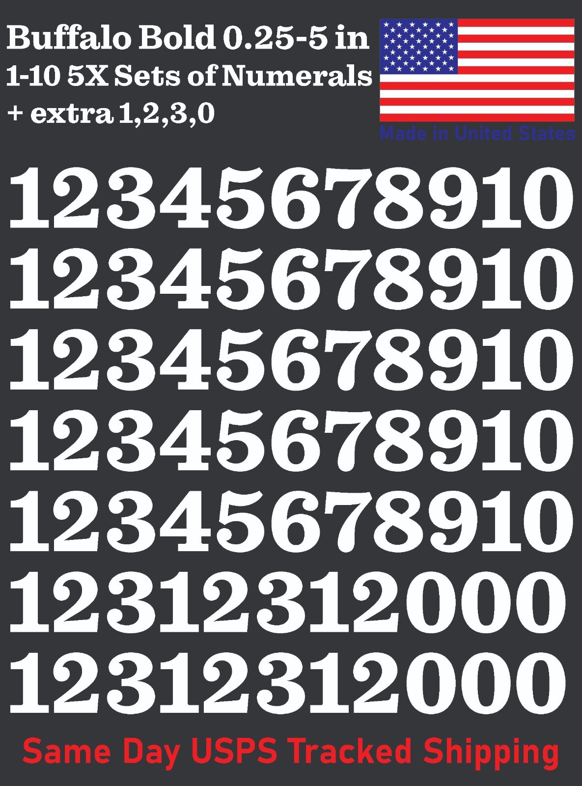 5X 0-10 80+ Buffalo Bold Decal Sticker Numbers – for Mailbox, Address, Lockers