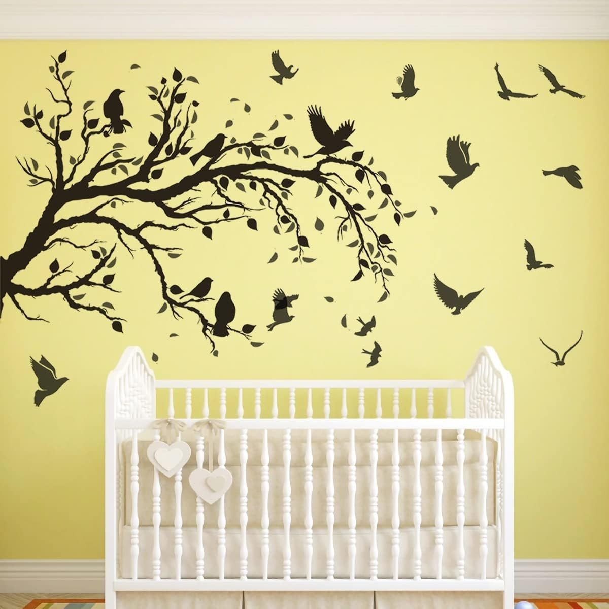 Black Tree Branch Flying Birds Wall Decal 50"" × 30"" DIY Birds Left to Right