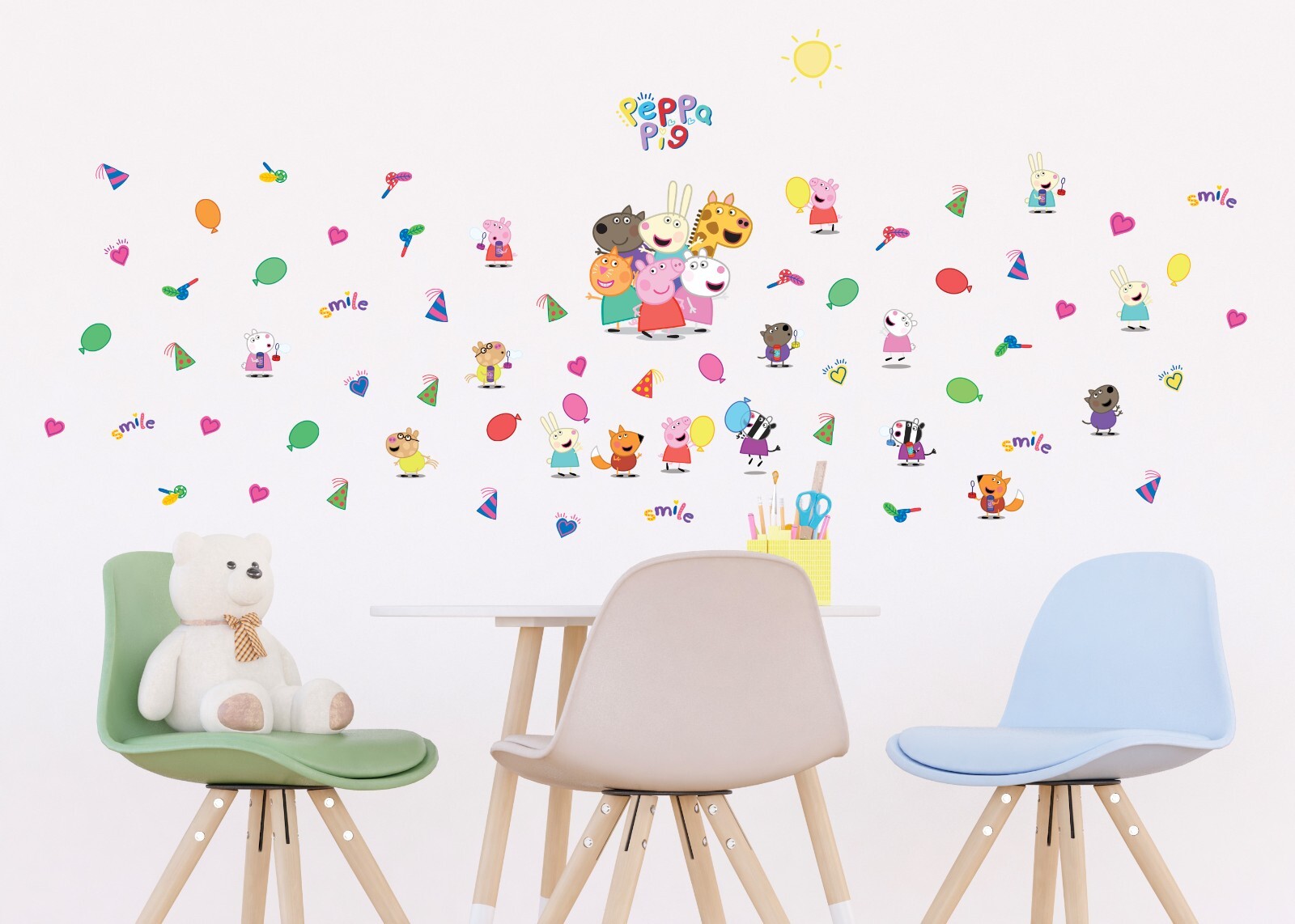 Peppa Pig Wall Stickers Set toddler room 65×42.5cm Kids Bedroom Nursery Decals