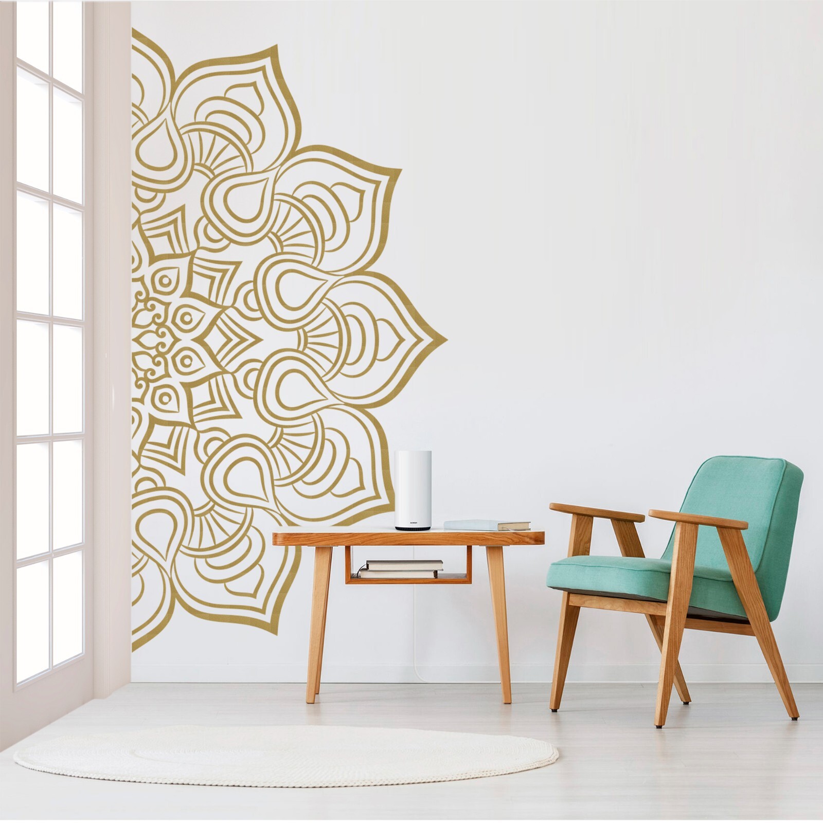 Mandala in Half Wall Sticker, Wall Decal, Yoga, Boho, Sticker for Meditation #12