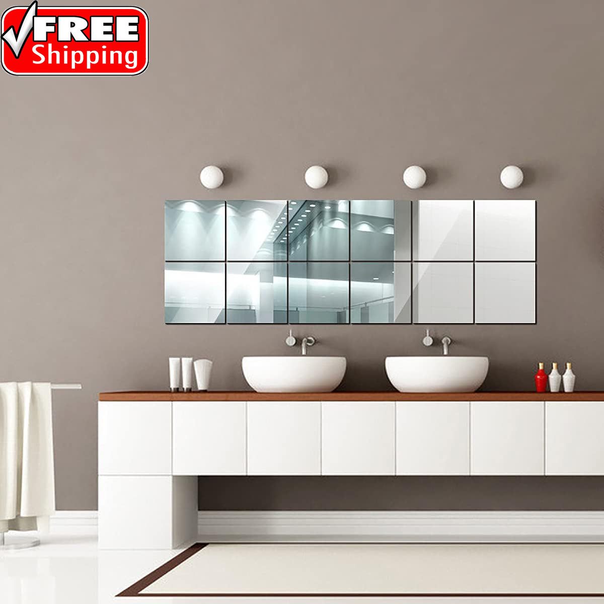 10 Pieces Flexible Mirror Sheets, Self Adhesive Decorative Plastic Mirror Tiles