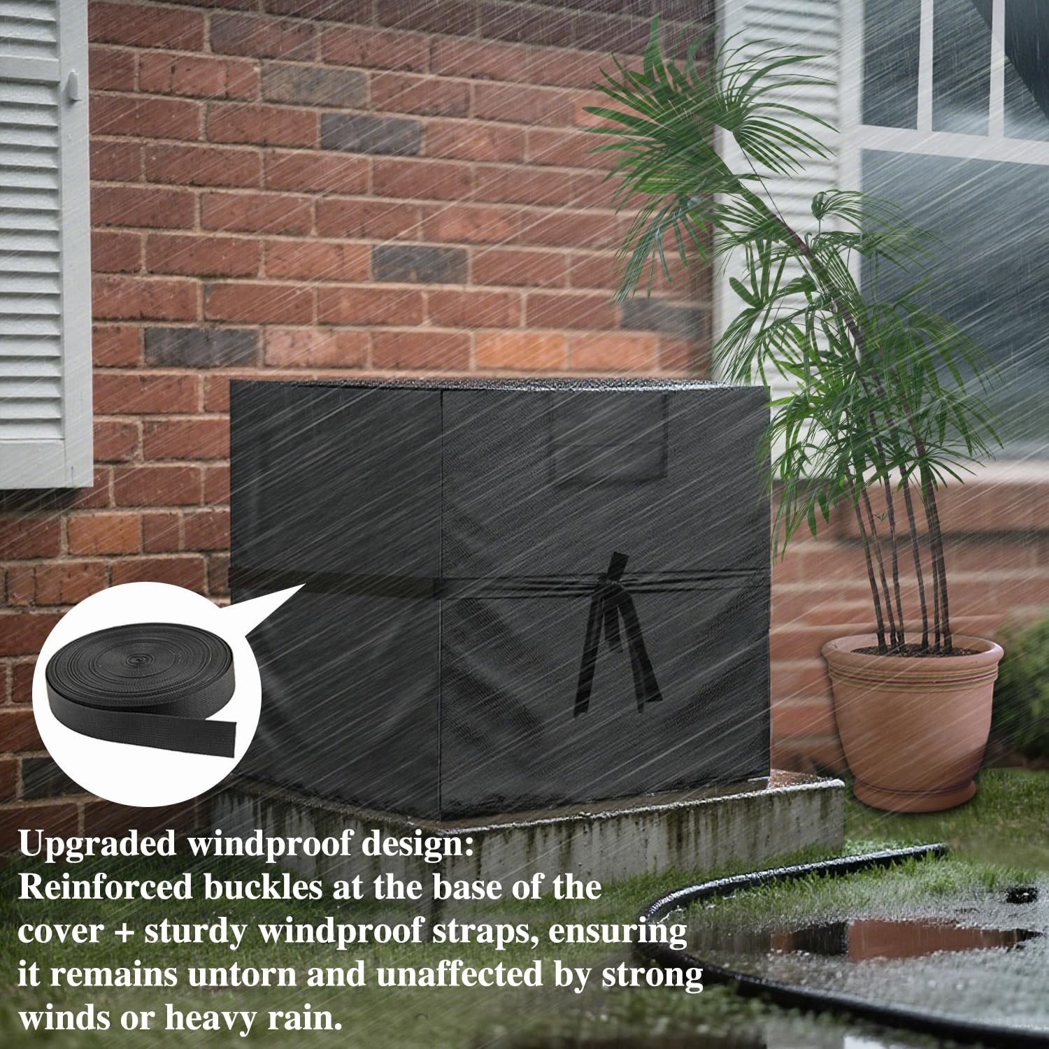 Air Conditioner Cover for Outside Units with Windproof Straps & Reinforced Bu…