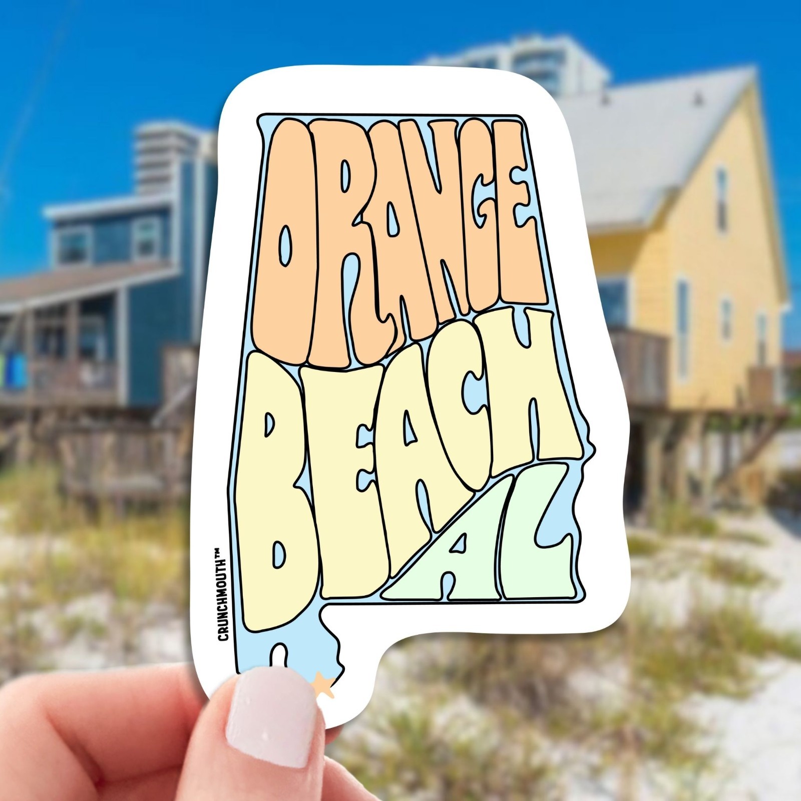 Orange Beach AL Waterproof Vinyl Sticker For Laptop, Water Bottle, Car, Cooler