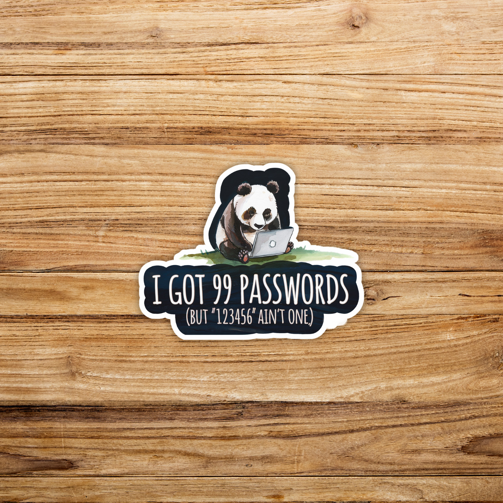Funny Panda Passwords Sticker – Cute Animal Humor Laptop Decal – Gift for Coders