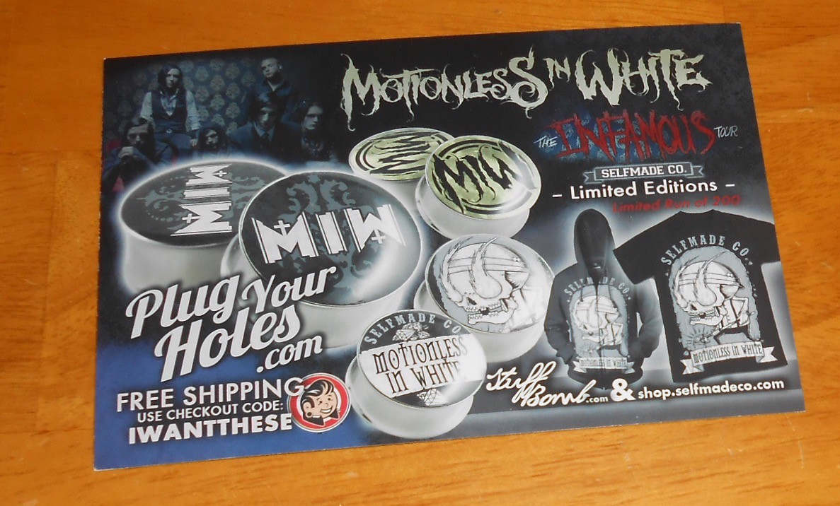 Motionless in White Infamous Plug Your Holes Card Handbill Promo 6×4 RARE