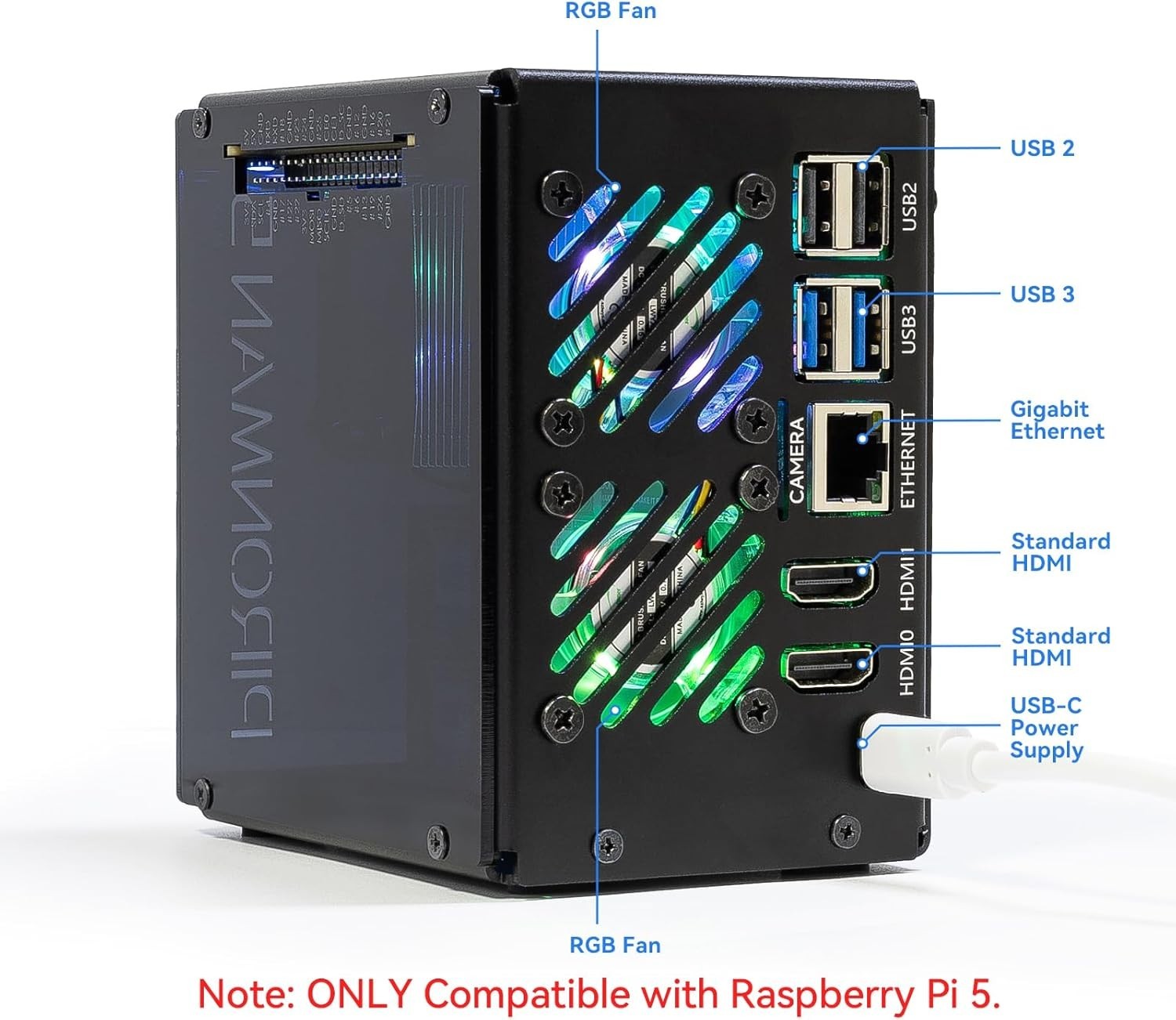 Pironman 5-MAX Dual Nvme M.2 SSD Pcie PC Case for Raspberry Pi 5 NAS RAID 0/1 Ha
