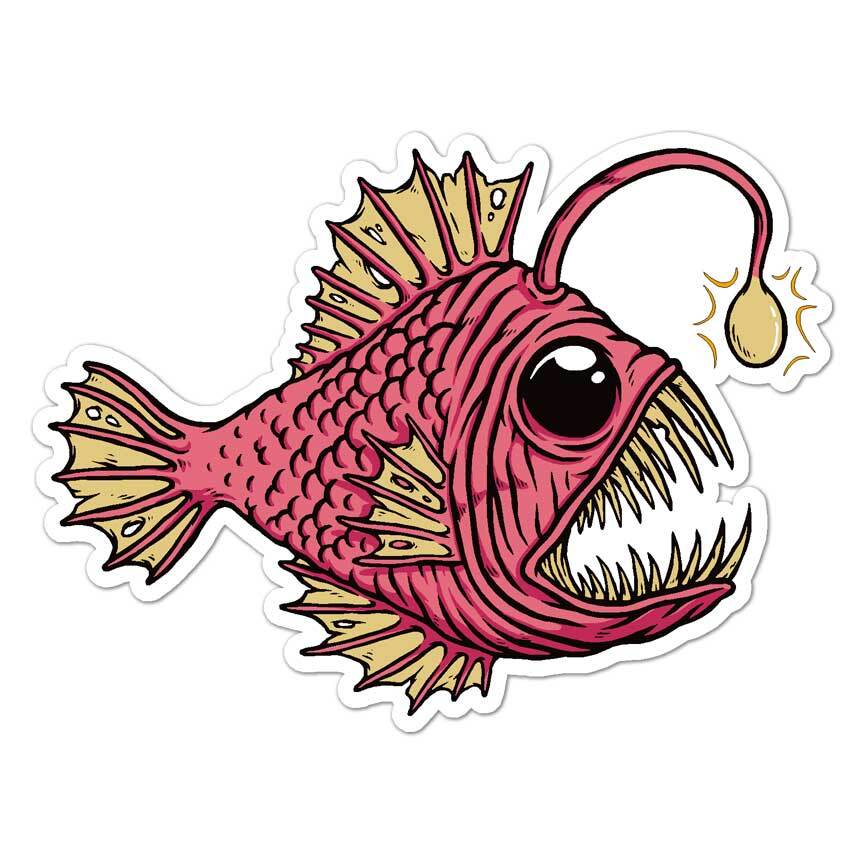 Angler Deep Sea Fish, Vinyl Decal Sticker, Indoor Outdoor, 3 Sizes, #8061