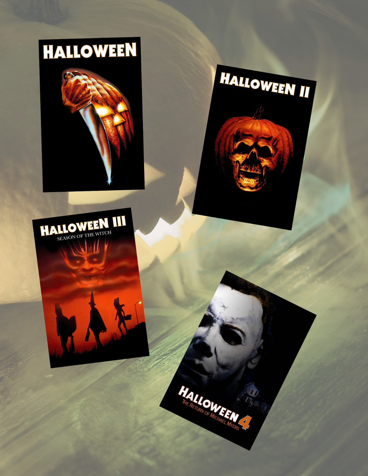 Halloween Horror Movie Poster Style 4pc Sticker Pack