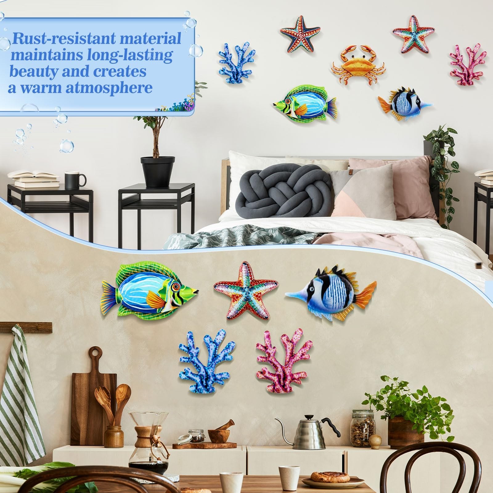 Tandefio 8 Pcs Metal Wall Decor Wall Art Hanging Decorations Outdoor Indoor S…