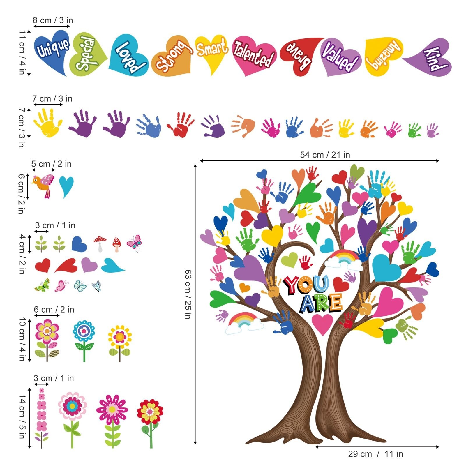wondever Large Hearts Tree Handprint Wall Stickers Classroom Tree Inspiration…