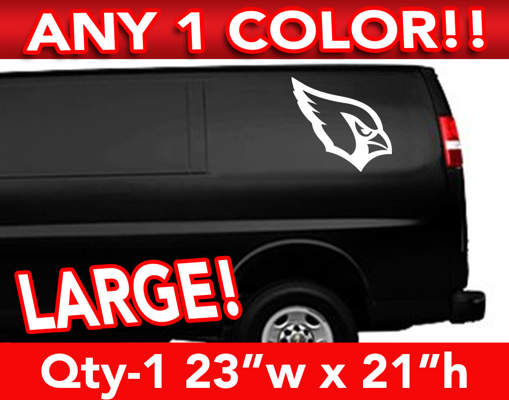ARIZONA CARDINALS WORDS / HEAD ONLY LOGO DECAL STICKER 23"w x 21"h ANY 1 COLOR