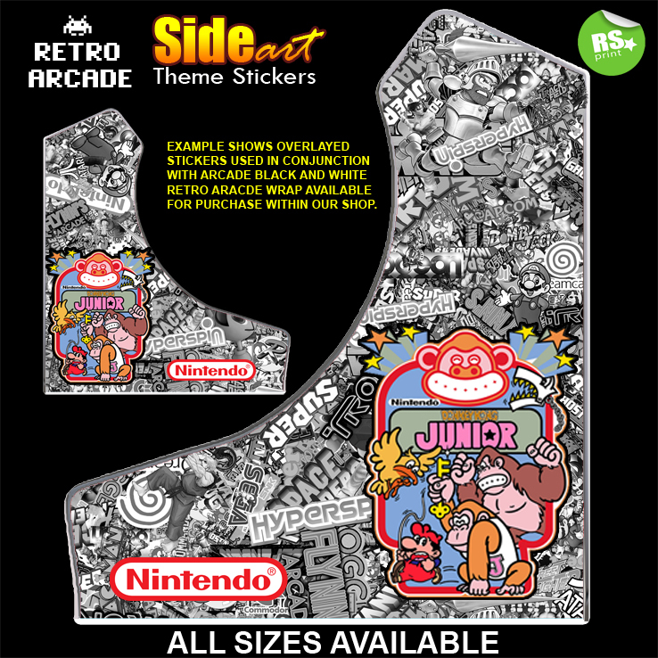 Donkey Kong Jnr Arcade Side Sticker Artwork Graphic set logos / Laminated