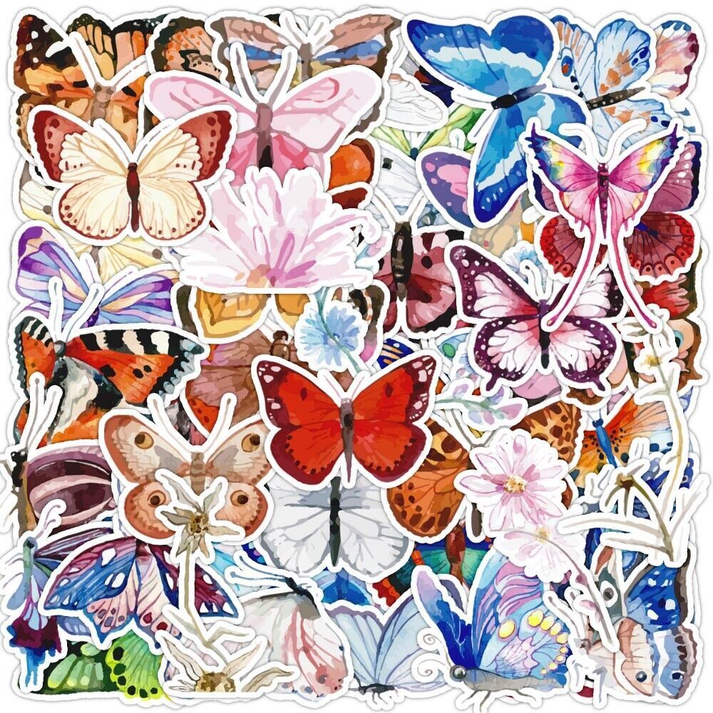 BUTTERFLY Vinyl WATERCOLOR Stickers [A] Butterflies ~ Water Bottle Laptop DECALS