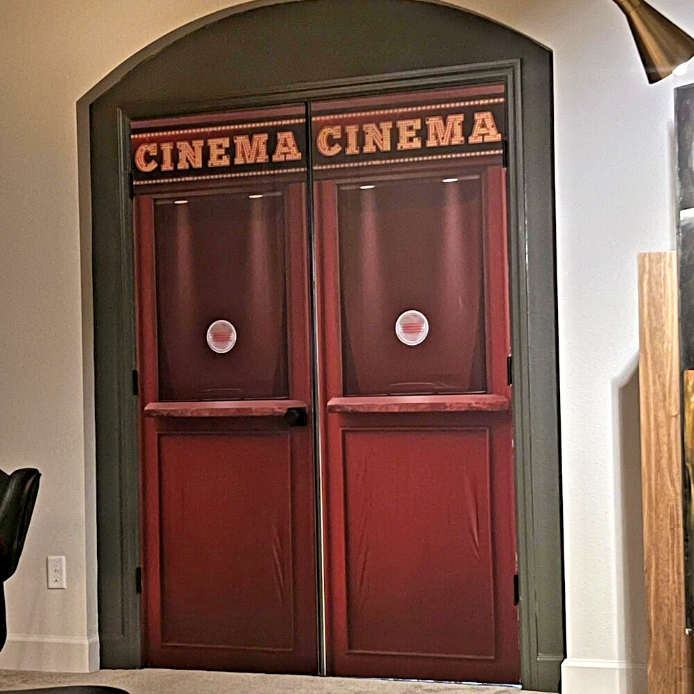 Movie Ticket Booth Door Mural, Home Theater Decoration. Peel'n'Stick, Sticker