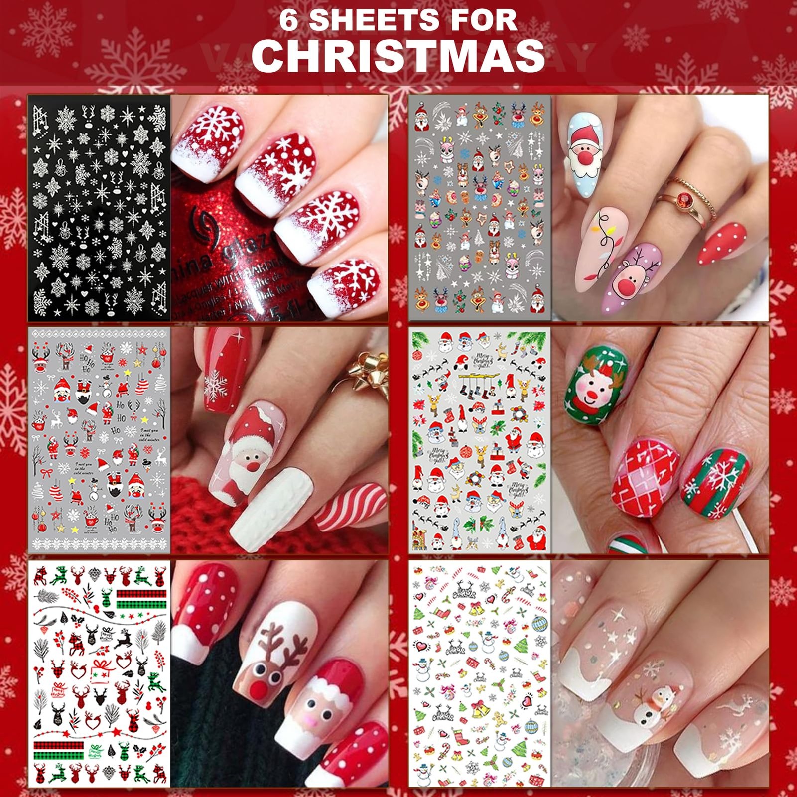 IDDFEVE 30 Sheets All Holiday Nail Art Stickers, Variety 6 Holiday, 30
