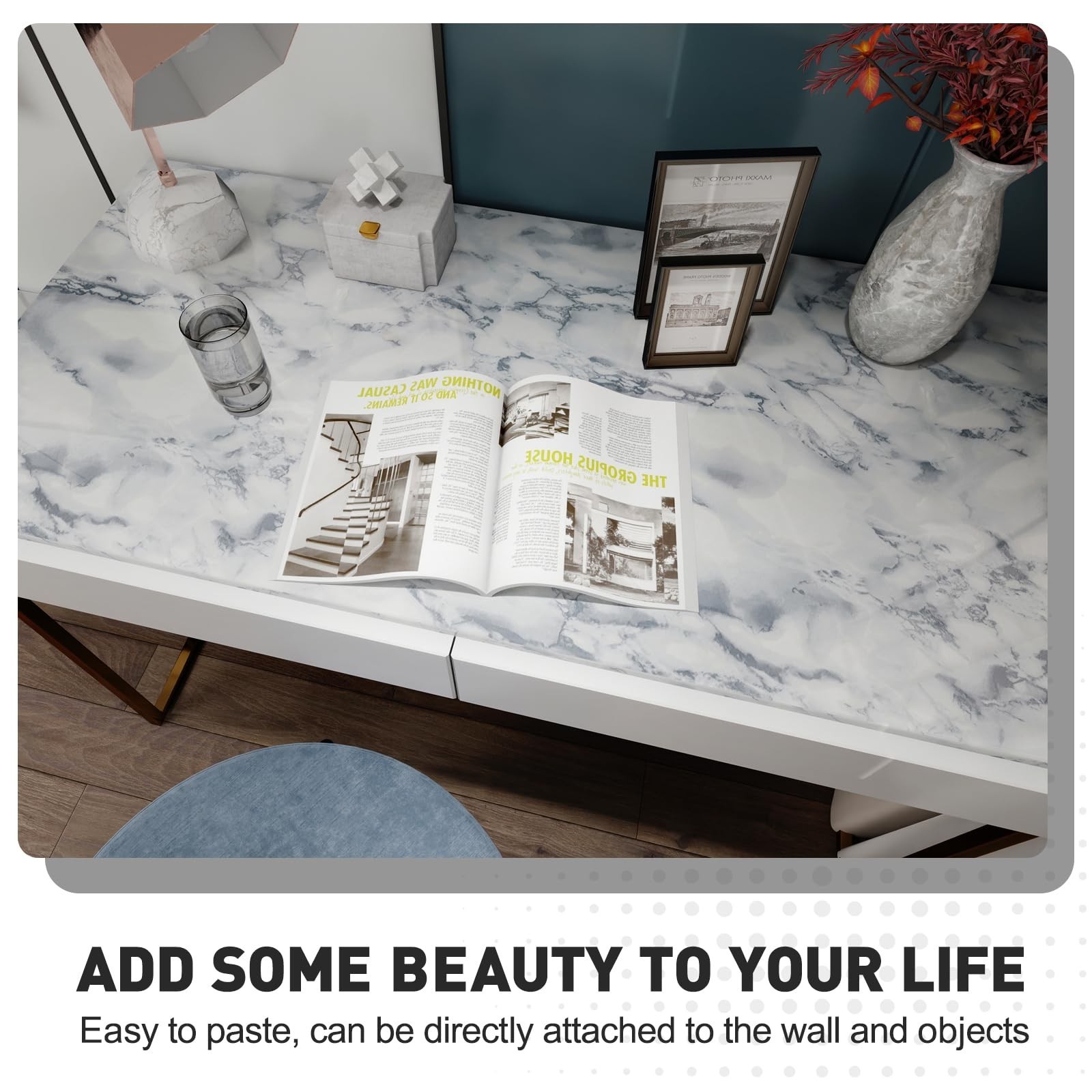 White and Gray Marble Contact Paper Glossy Peel and Stick Wallpaper Counterto…