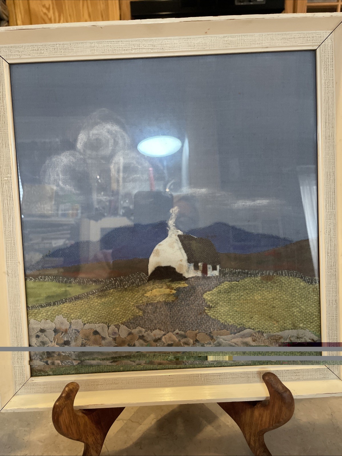 Vtg Handmade One Of A Kind original, Country Scene Made Fabric wall Art Framed