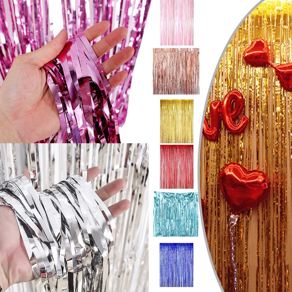 Multi Color 2m Thick Rain Silk Curtain for Party Background Wall Decoration