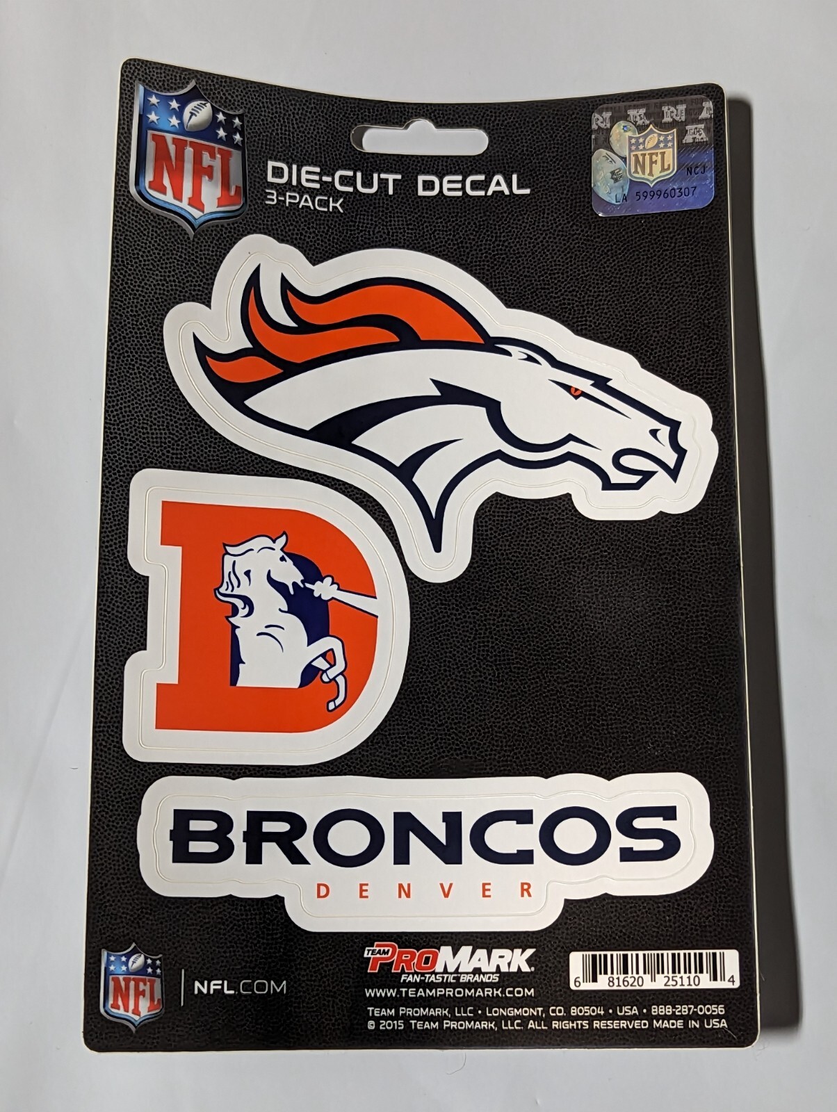 Denver Broncos 3-Pack Die-cut Decals Stickers Sheet Measures 5" x 7" New!