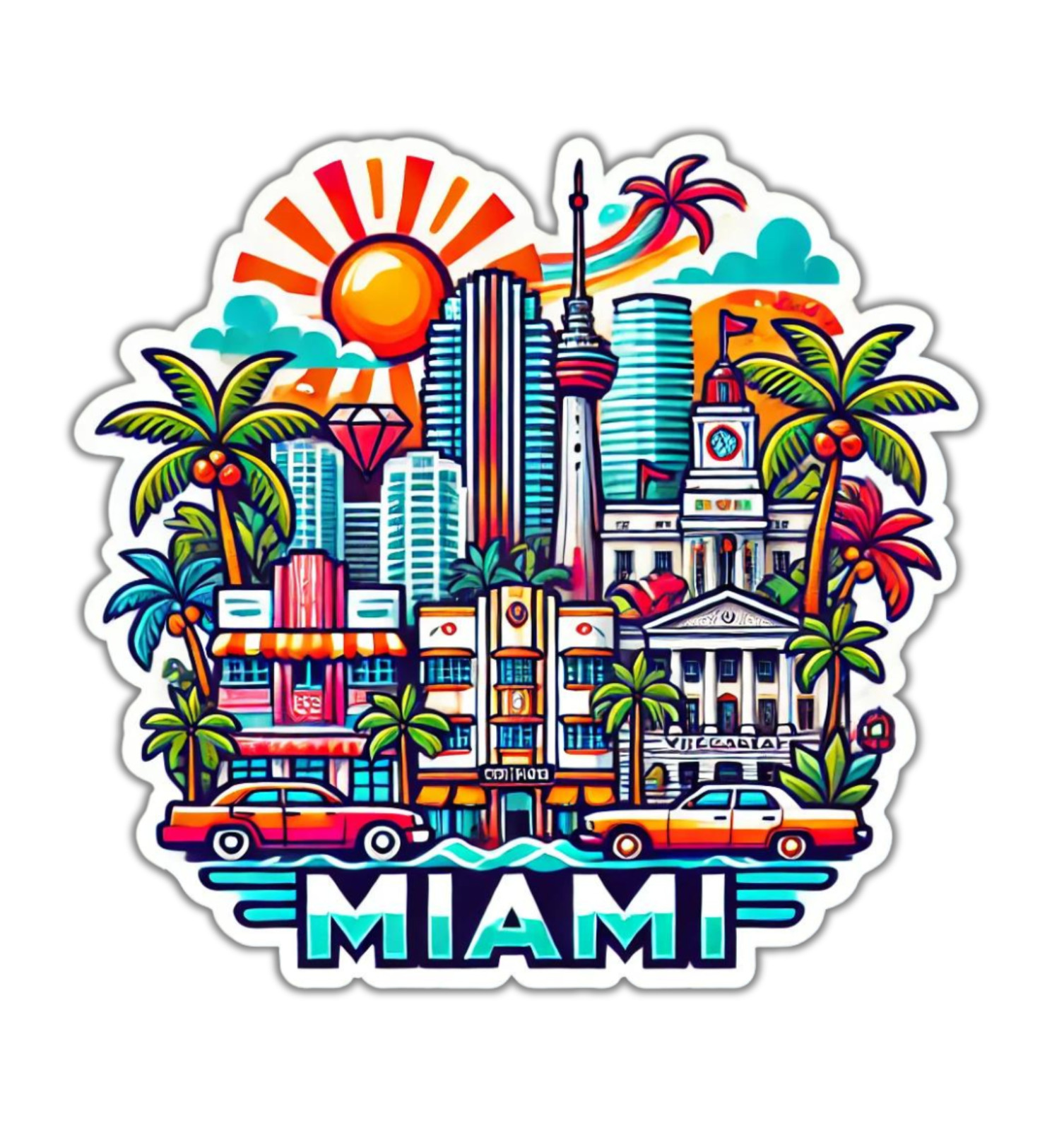 Miami Florida Fridge Magnet or Laptop Sticker