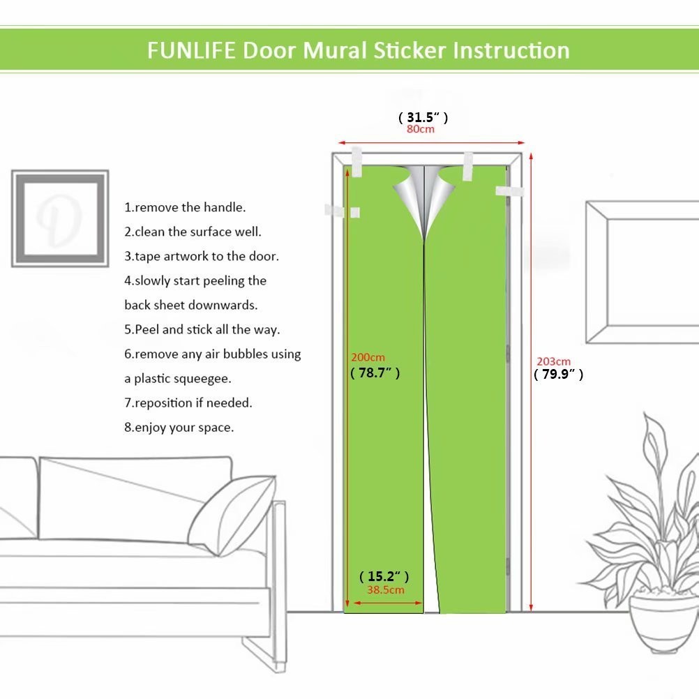 3D Book Shelf Door Mural Wallpaper Stickers -Adhesive Decor Removable for Hom…