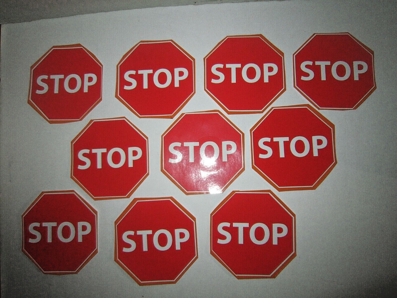Lot Of 10 Stop Sign Stickers, High Quality Vinyl Decals 3-3/4" Octagon Shape