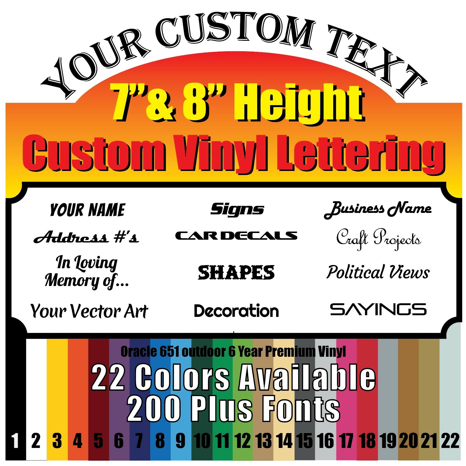7" or 8" Height Custom Vinyl Text Phrase/Lettering Decal for window Address