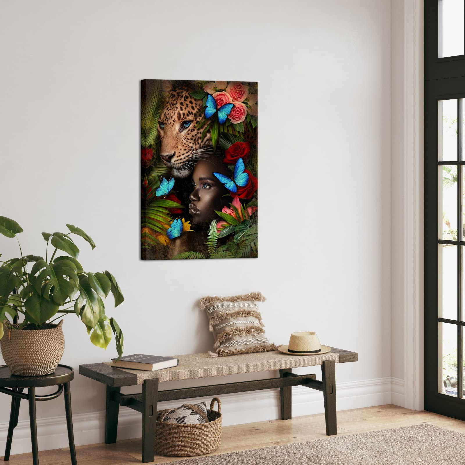 Conipit Jungle Pictures Wall Art Leopard Safari Animal Canvas Black Girl Artw…