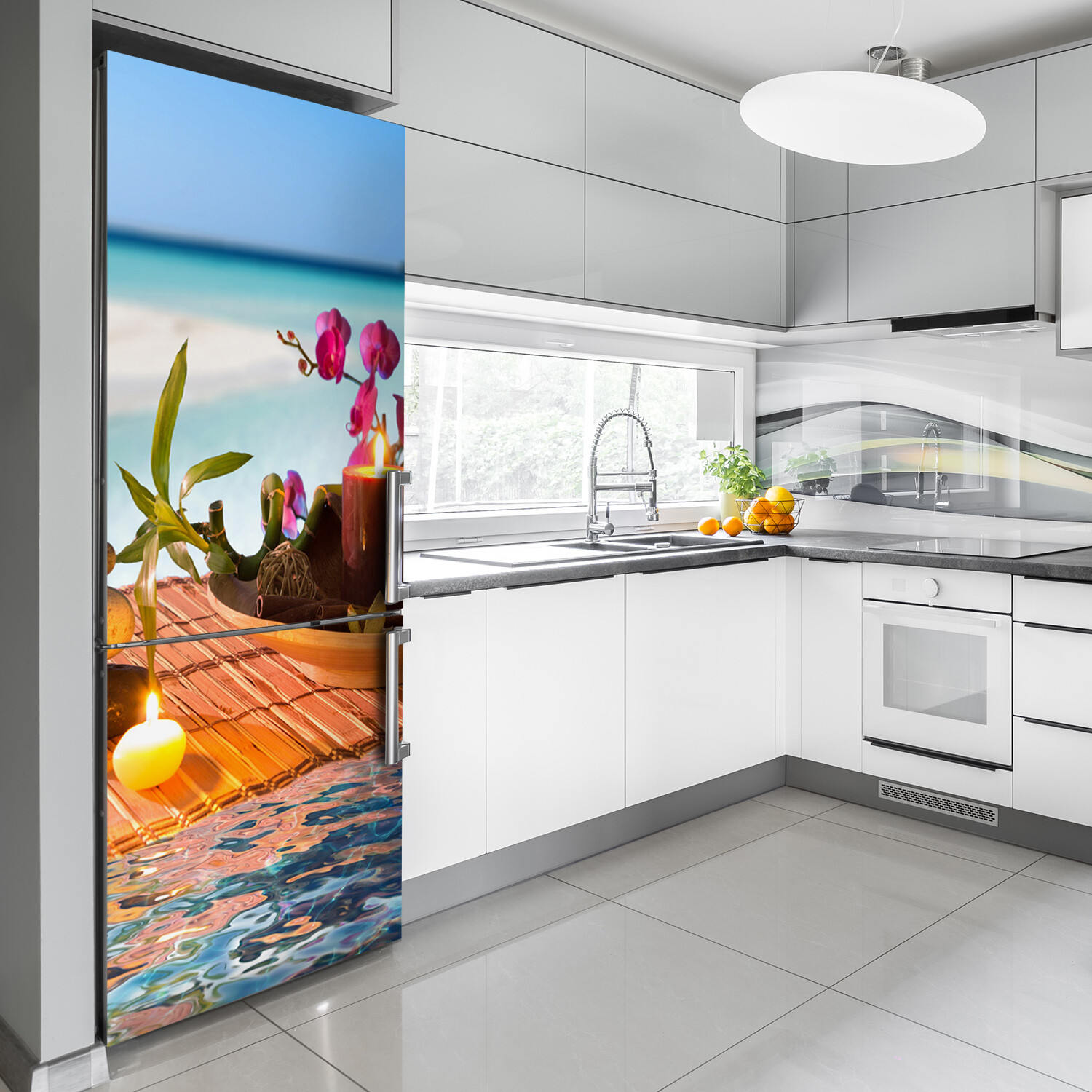 3D Art Refrigerator Kitchen Removable Sticker Magnet Flowers Orchid and bamboo