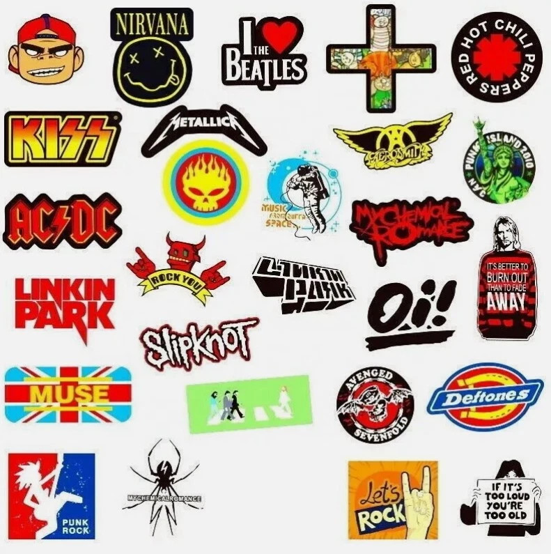 100PCS Rock Band Stickers Lot – Punk Heavy Mental Music Decals for Laptop
