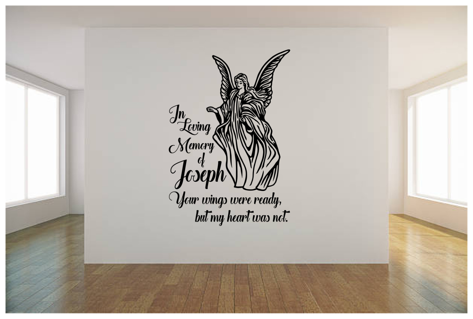 In Loving Memory Angel with Name Vinyl Wall Sticker Decal 22"x32" Colors