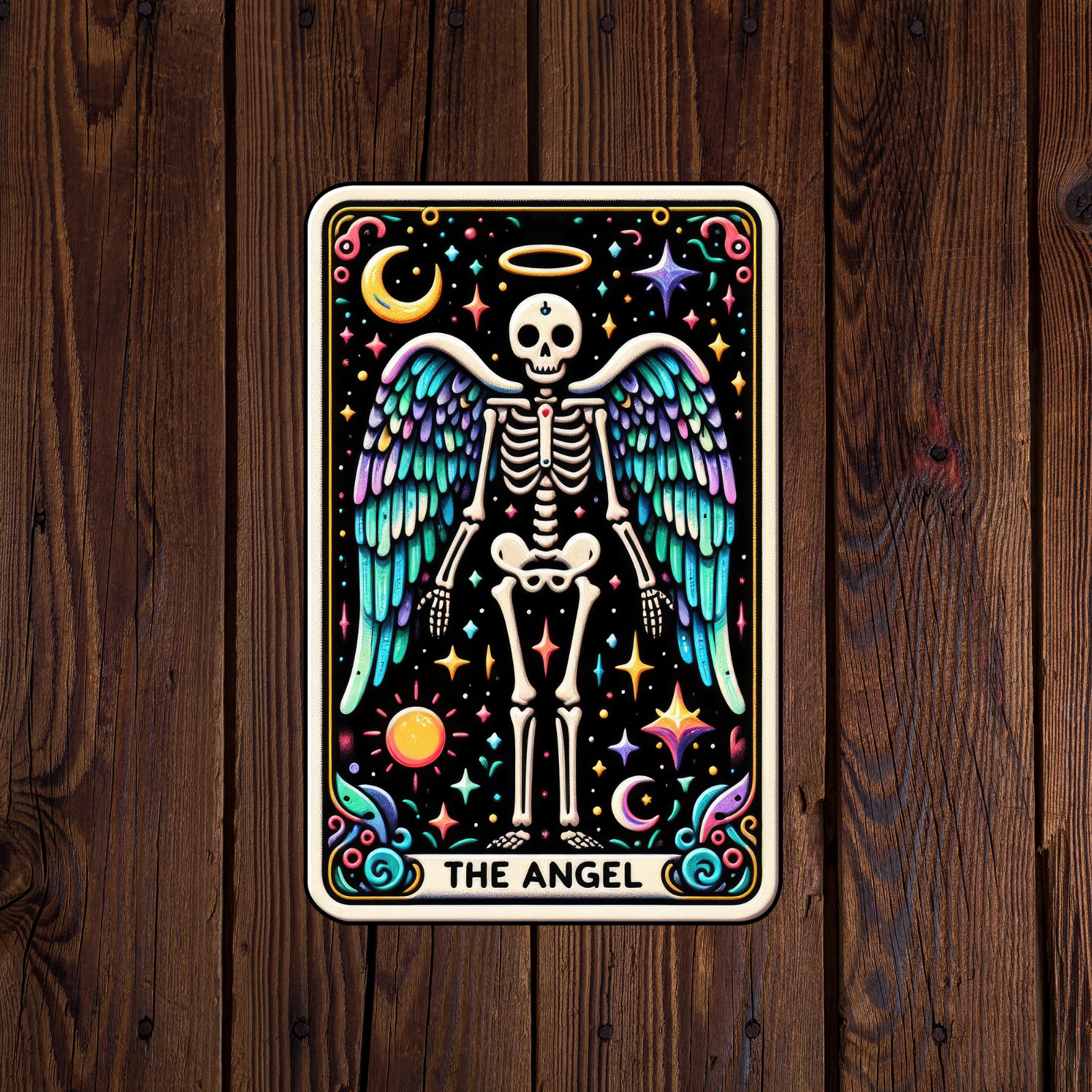 Tarot card sticker vinyl decal the angel skeleton moon stars novelty laptop mug