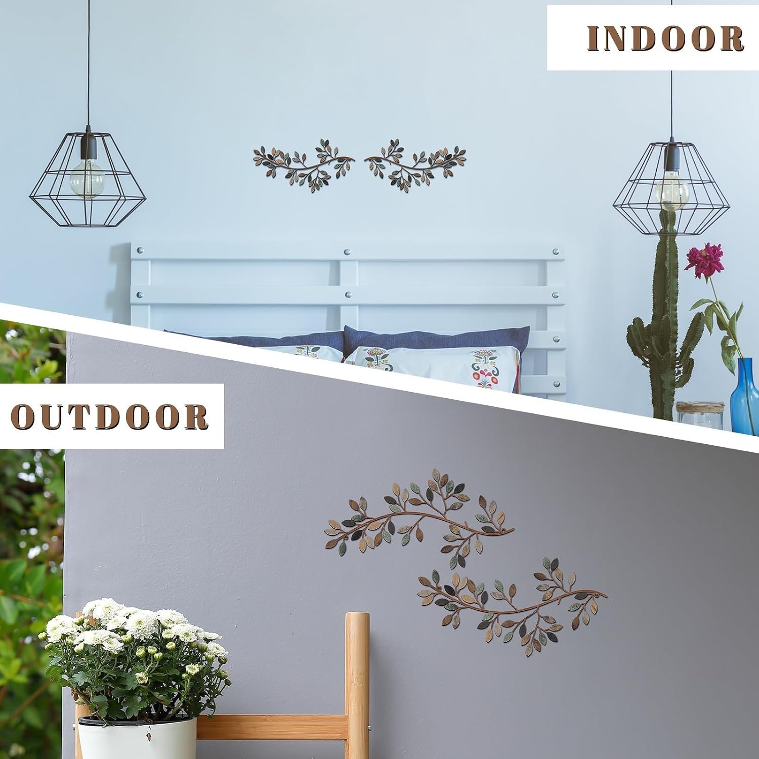 Metal Leaf Wall Art: 2-Piece Wrought Iron Sculptures for Sophisticated Spaces