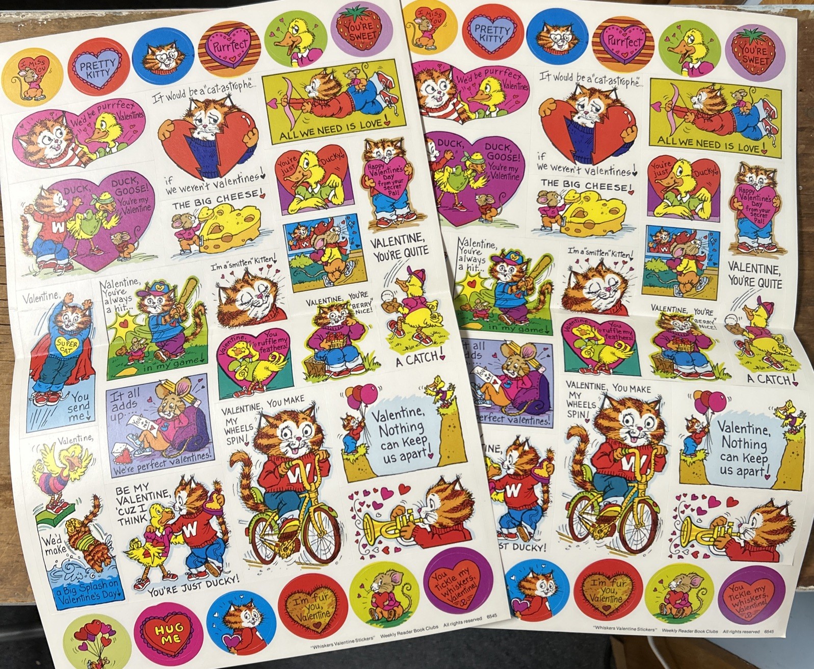 80’s Vintage Whiskers Valentine Stickers Cat Weekly Reader Kitty Duck Valentines
