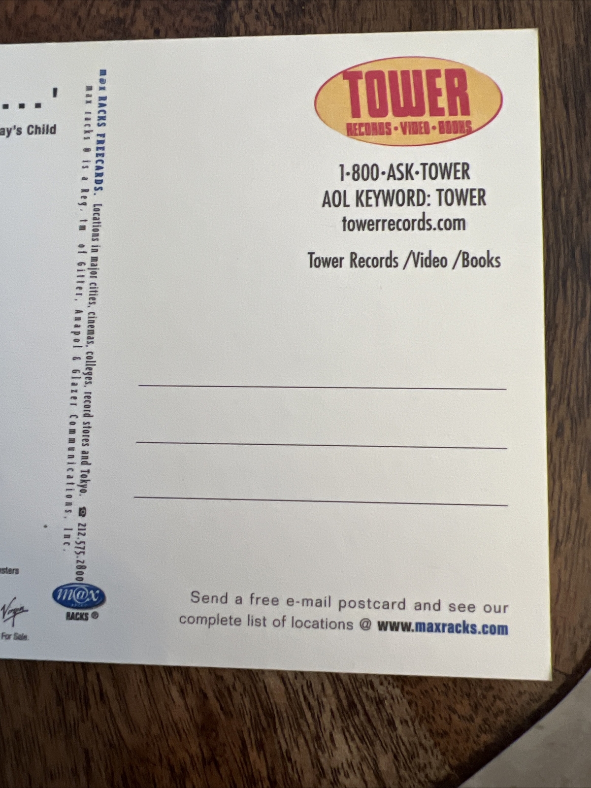 David Bowie Promo Postcard Tower Records Official Vintage 1999 Hours SHIPS FREE